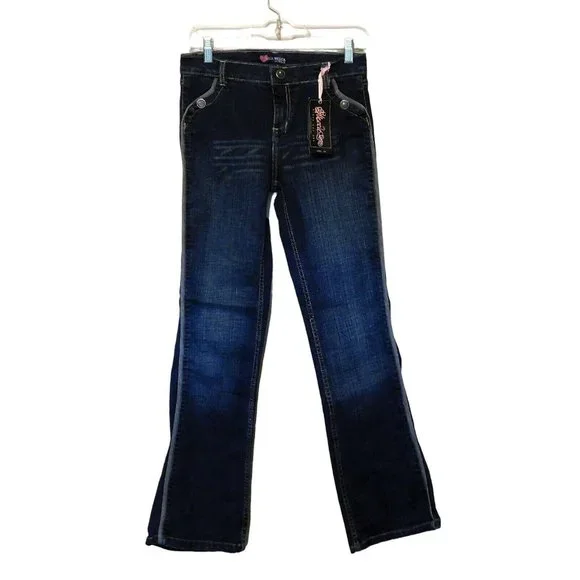 Mecca Girls Jeans 16 Blue Denim Dark Wash Embellished Pockets Stretch Cotton NEW - Picture 2 of 5
